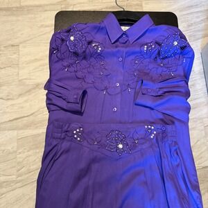 Dalin Embellished Pant Set Vintage 80s Party Outfit Rayon‎ Purple M